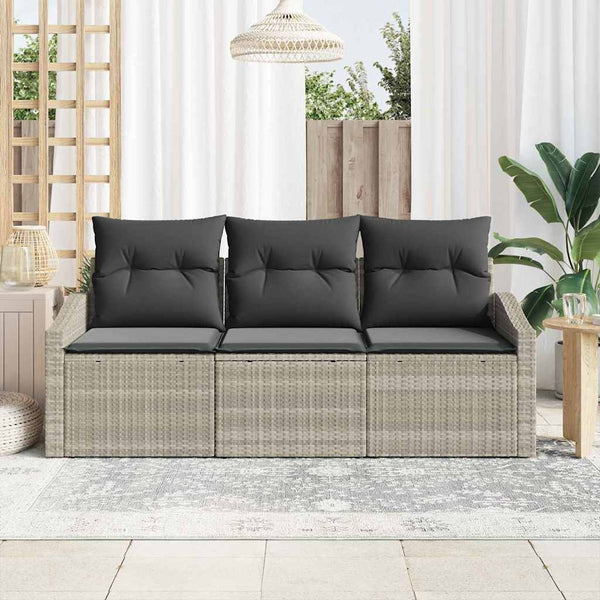 Poly-Rattan Sofa Set Hellgrau mit Kissen, 3-teilig