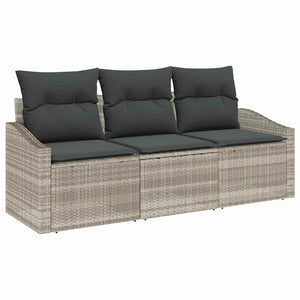 Poly-Rattan Sofa Set Hellgrau mit Kissen, 3-teilig