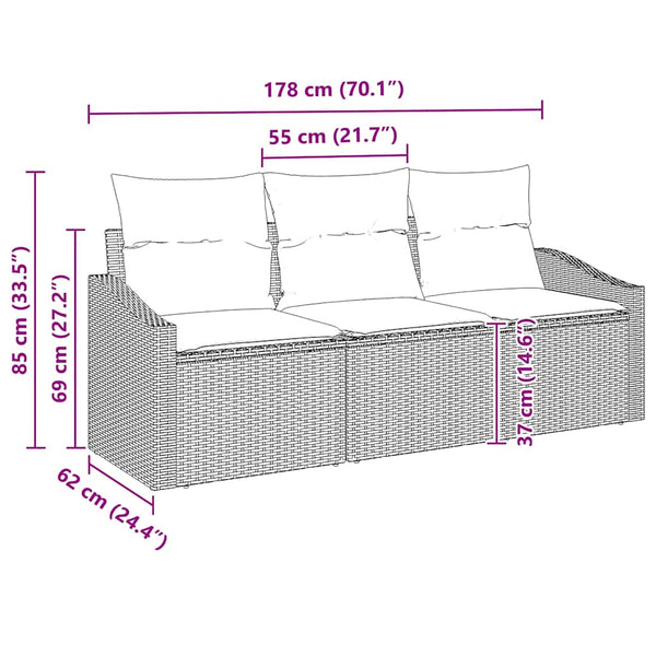 Poly-Rattan Sofa Set Hellgrau mit Kissen, 3-teilig