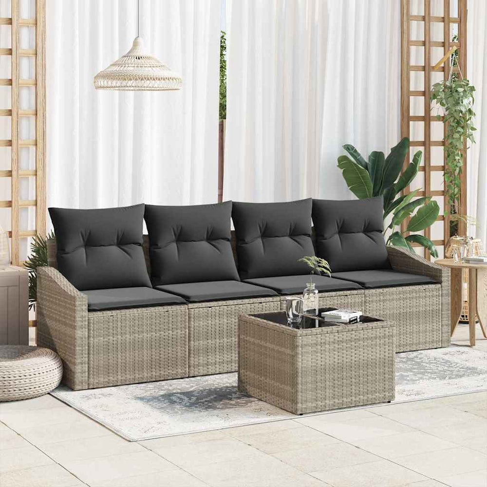 vidaXL Sofa Set with Cushions 5 pcs Light Grey Poly Rattan