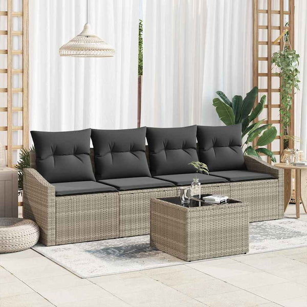 vidaXL Ensemble de canapés avec coussins 5 pcs Gris clair résine tressée