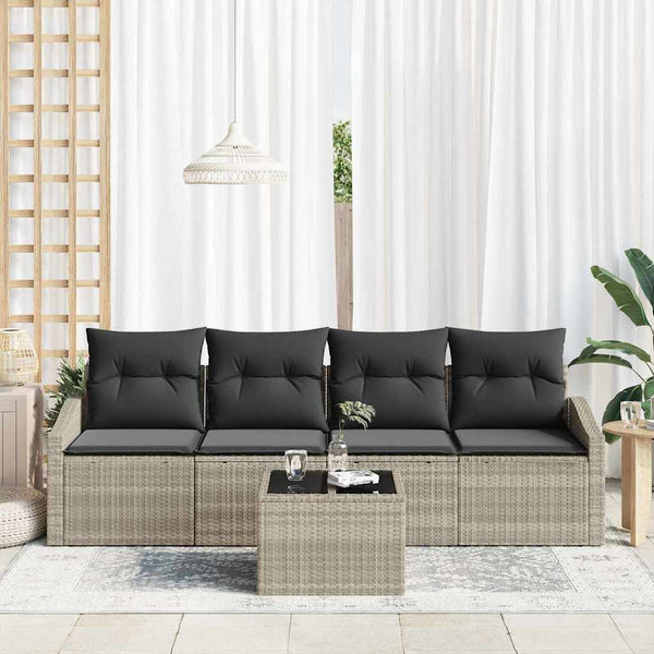 vidaXL Ensemble de canapés avec coussins 5 pcs Gris clair résine tressée