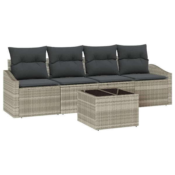 vidaXL Ensemble de canapés avec coussins 5 pcs Gris clair résine tressée