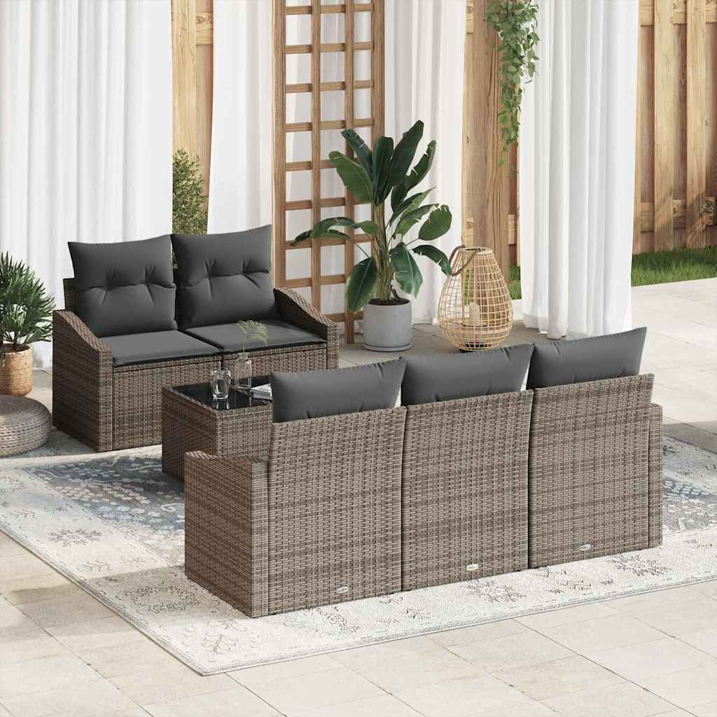 Graues Poly Rattan Sofa Set mit Kissen - 6-teilig