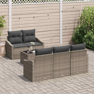 Graues Poly Rattan Sofa Set mit Kissen - 6-teilig