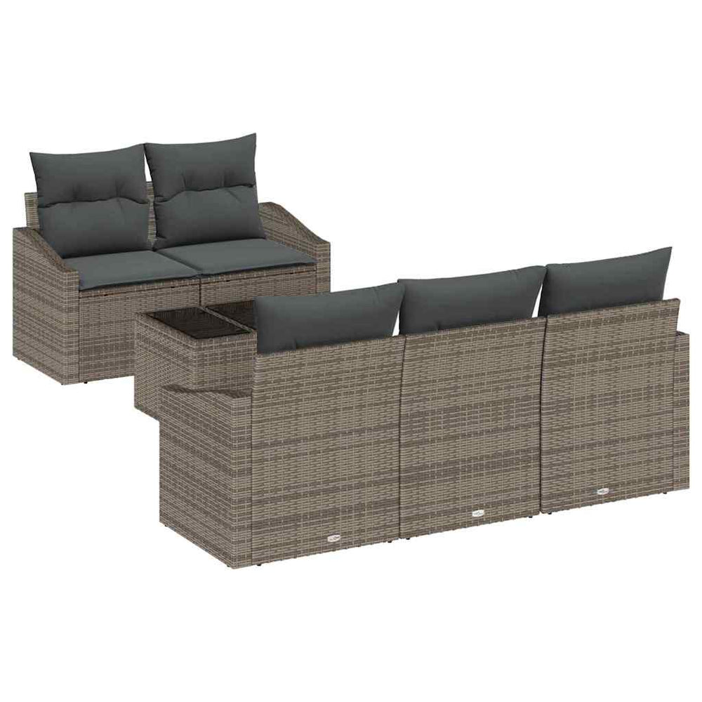 vidaXL Sofa Set with Cushions 6 pcs Grey Poly Rattan