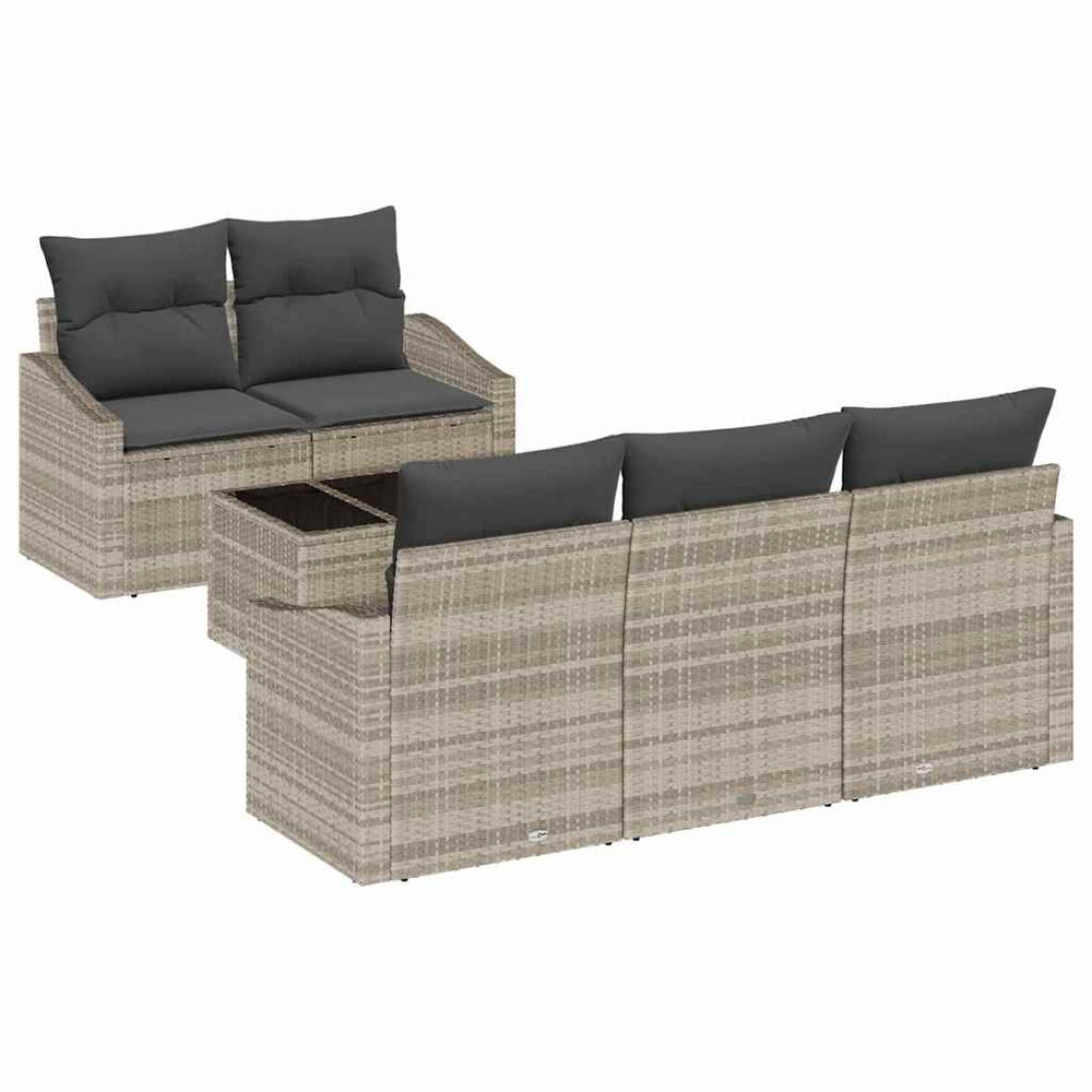 vidaXL Sofa Set with Cushions 6 pcs Light Grey Poly Rattan