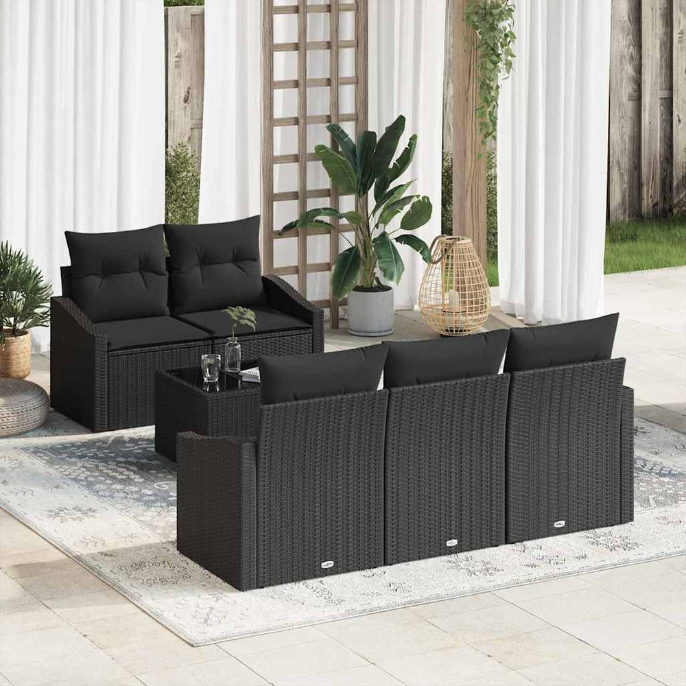 vidaXL Sofa Set with Cushions 6 pcs Black Poly Rattan