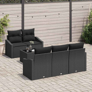 Schwarzes Poly Rattan Sofa Set mit Kissen, 6-teilig