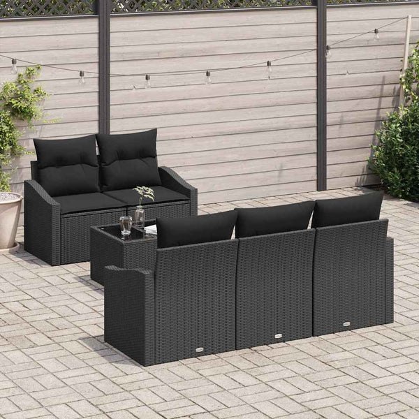 Schwarzes Poly Rattan Sofa Set mit Kissen, 6-teilig