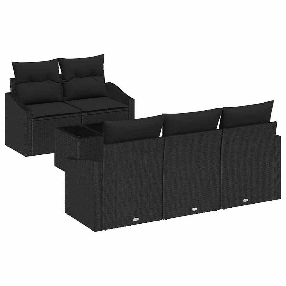 vidaXL Sofa Set with Cushions 6 pcs Black Poly Rattan