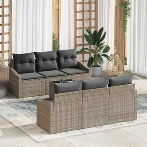 Graues Poly Rattan Sofa Set mit Kissen - 7-teilig
