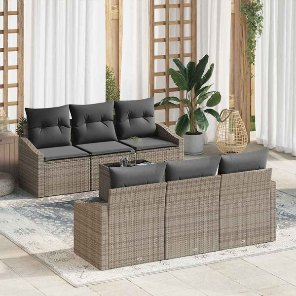 Graues Poly Rattan Sofa Set mit Kissen - 7-teilig