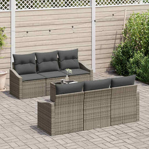 Graues Poly Rattan Sofa Set mit Kissen - 7-teilig