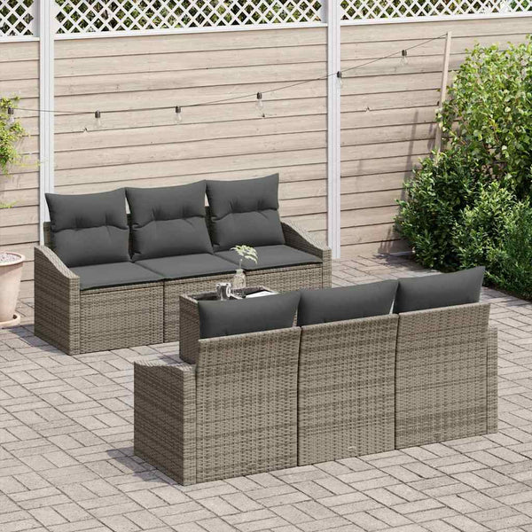 Graues Poly Rattan Sofa Set mit Kissen - 7-teilig