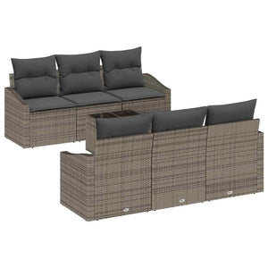 Graues Poly Rattan Sofa Set mit Kissen - 7-teilig