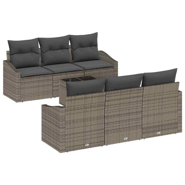Graues Poly Rattan Sofa Set mit Kissen - 7-teilig