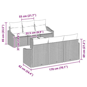 Graues Poly Rattan Sofa Set mit Kissen - 7-teilig