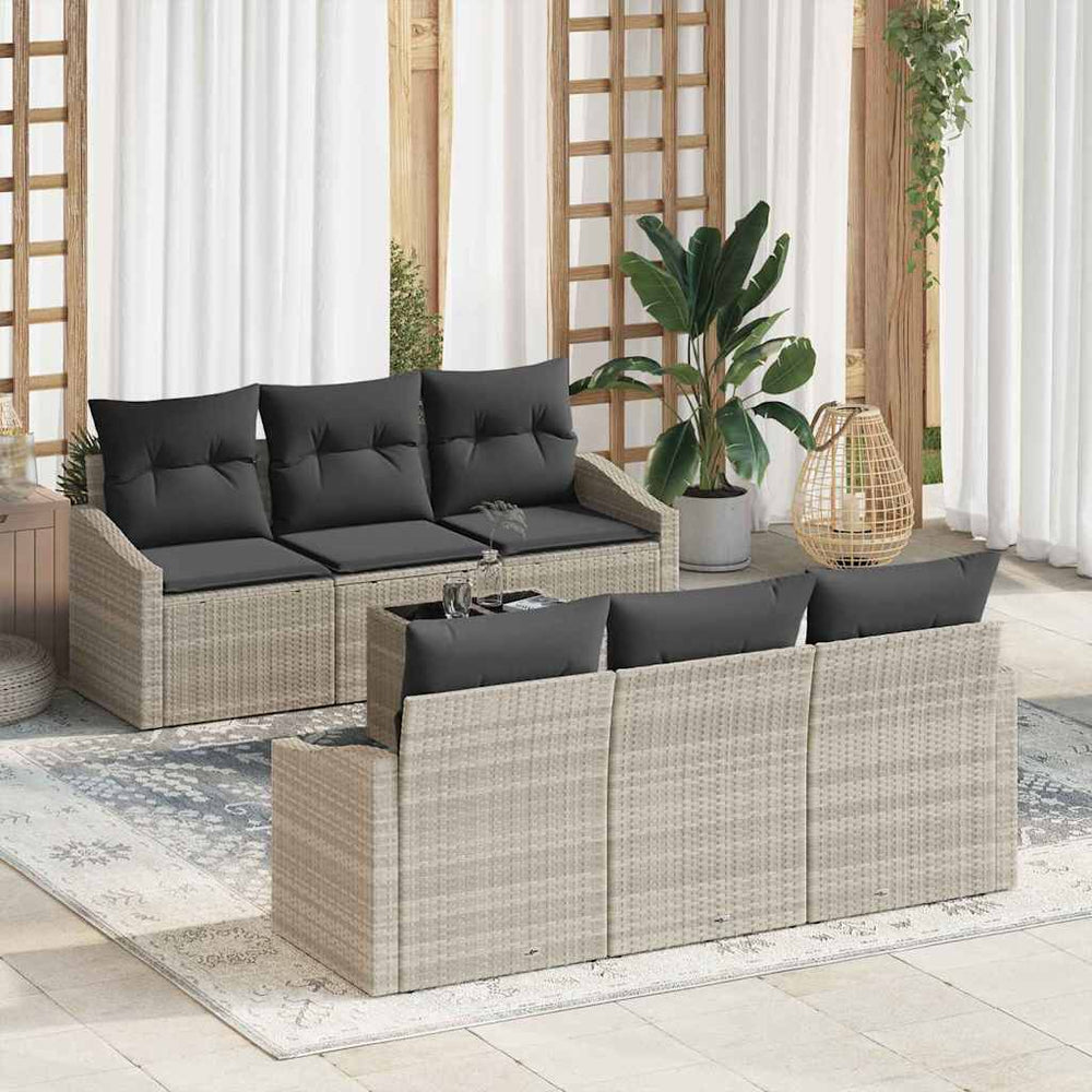 vidaXL Sofa Set with Cushions 7 pcs Light Grey Poly Rattan