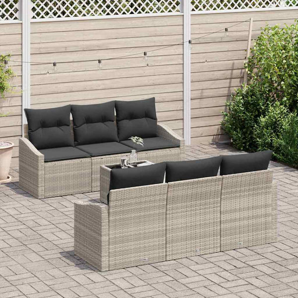 Hellgraues Poly Rattan Sofa Set 7-teilig