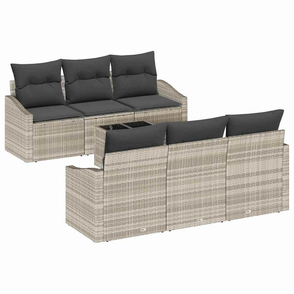 Hellgraues Poly Rattan Sofa Set 7-teilig