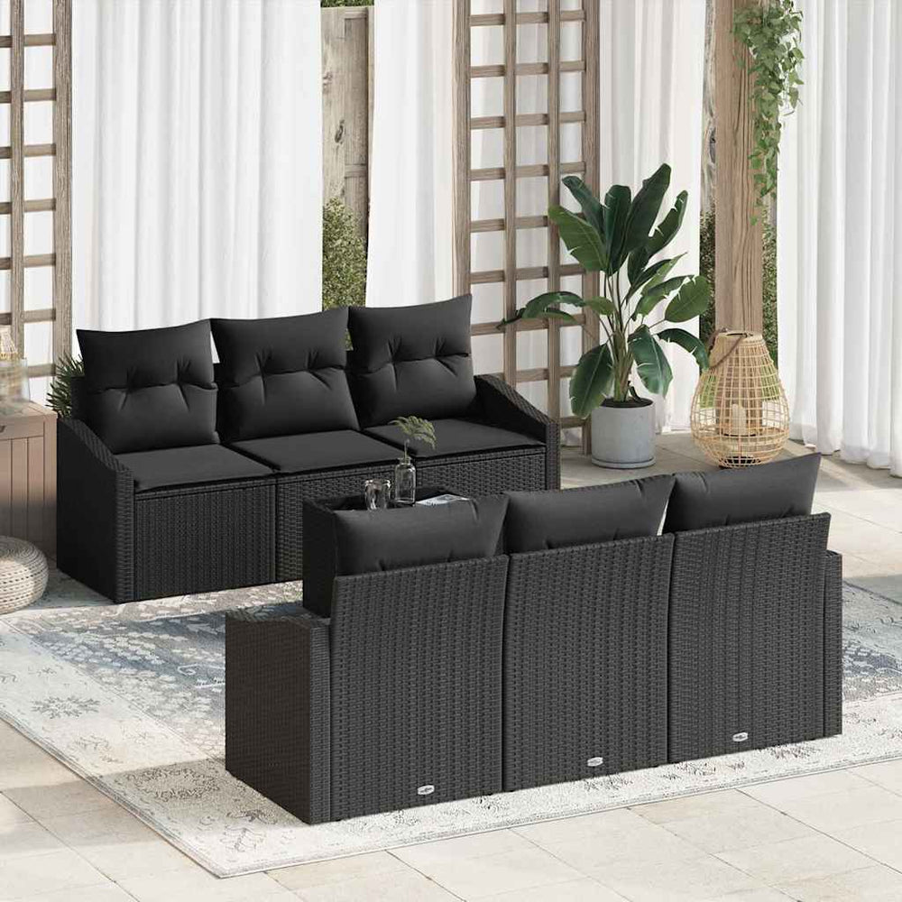 vidaXL Sofa Set with Cushions 7 pcs Black Poly Rattan