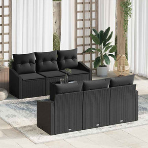 Schwarzes Poly Rattan Sofa Set mit Kissen, 7-teilig
