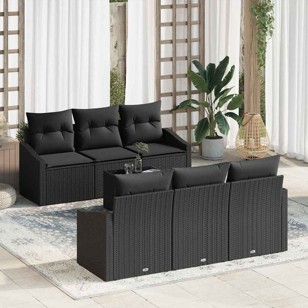 Schwarzes Poly Rattan Sofa Set mit Kissen, 7-teilig