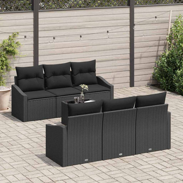 Schwarzes Poly Rattan Sofa Set mit Kissen, 7-teilig