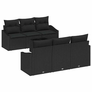 Schwarzes Poly Rattan Sofa Set mit Kissen, 7-teilig