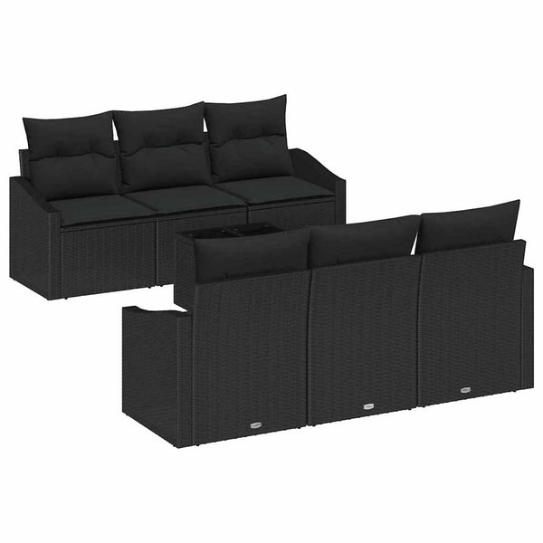 Schwarzes Poly Rattan Sofa Set mit Kissen, 7-teilig