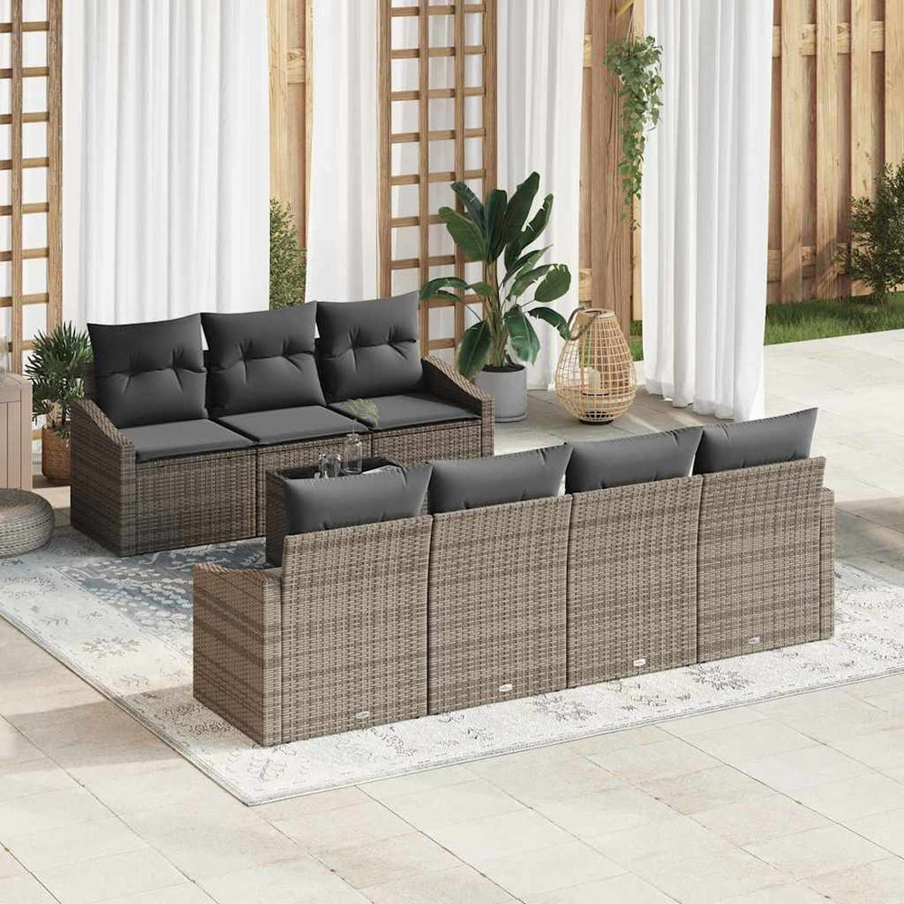 vidaXL Sofa Set with Cushions 8 pcs Grey Poly Rattan