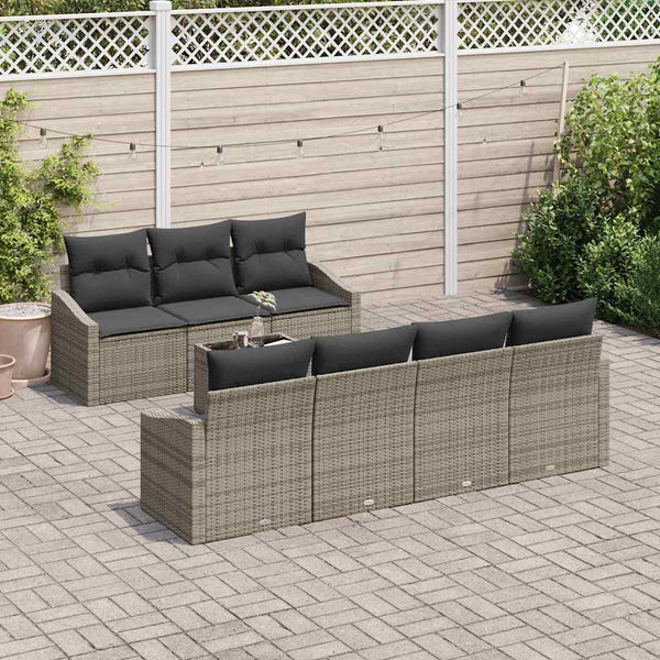 Graues Poly-Rattan Sofa Set mit Kissen, 8-teilig