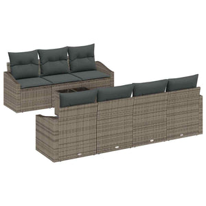 Graues Poly-Rattan Sofa Set mit Kissen, 8-teilig