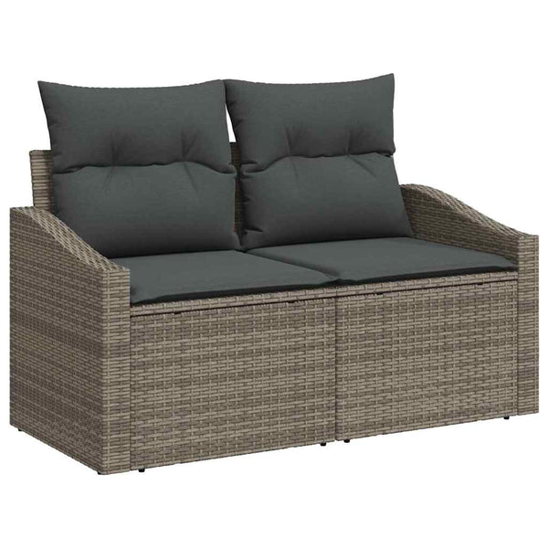 Graues Poly-Rattan Sofa Set mit Kissen, 8-teilig