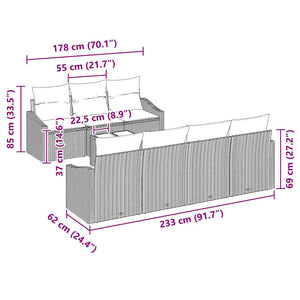 Graues Poly-Rattan Sofa Set mit Kissen, 8-teilig