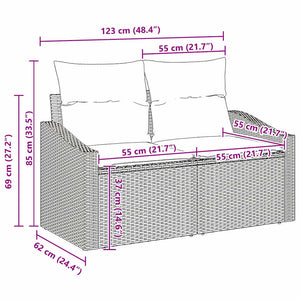Graues Poly-Rattan Sofa Set mit Kissen, 8-teilig