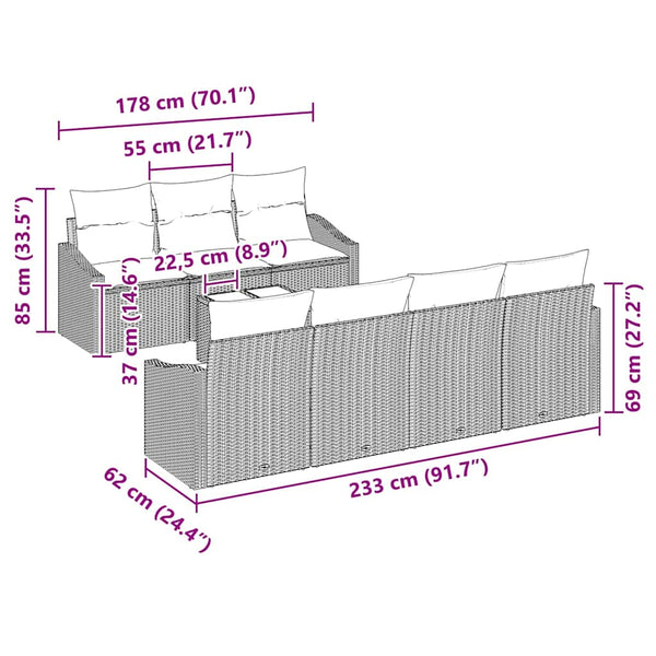 vidaXL Salon de jardin avec coussins 8 pcs Gris clair résine tressée