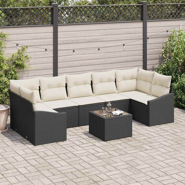 Schwarz-Creme Poly Rattan Sofa Set