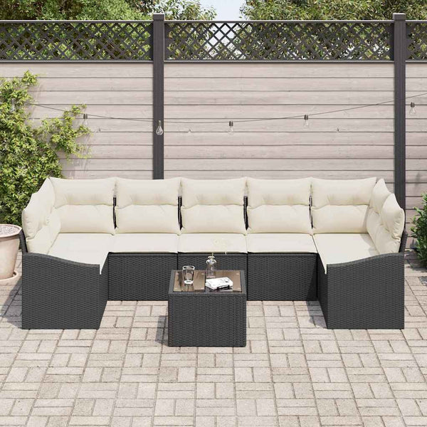Schwarz-Creme Poly Rattan Sofa Set