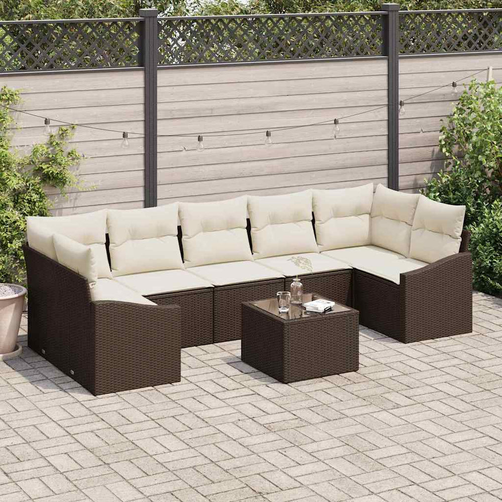 vidaXL Sofa Set with Cushions Brown and Cream 55 x 55 x 37 cm Poly Rattan
