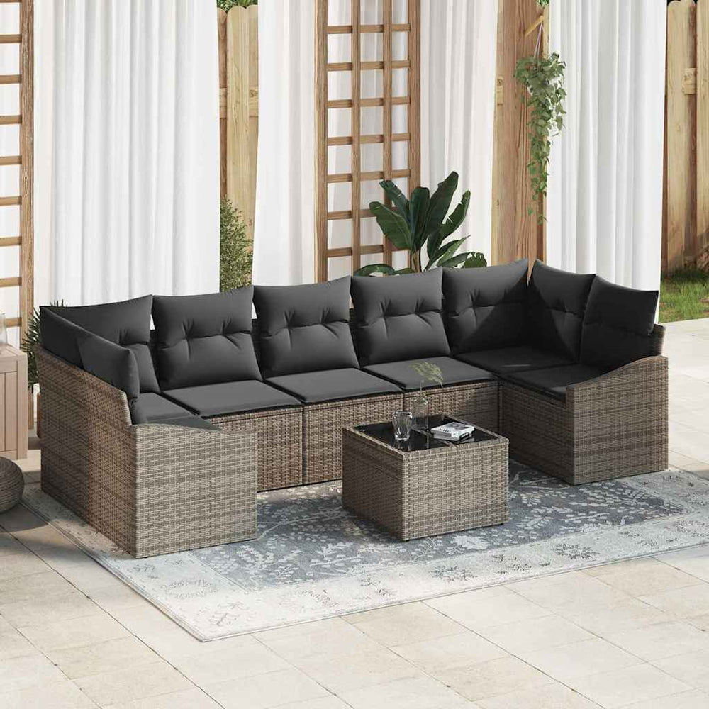 vidaXL Sofa Set with Cushions Grey 55 x 55 x 37 cm Poly Rattan