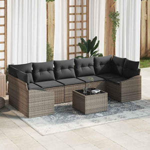 Graues Poly Rattan Sofa Set mit Kissen