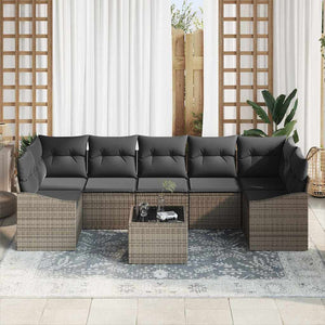 Graues Poly Rattan Sofa Set mit Kissen