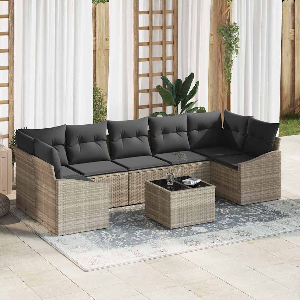 Poly Rattan Sofa Set Hellgrau mit Kissen