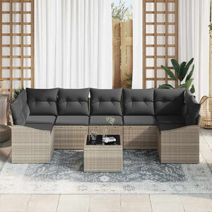 Poly Rattan Sofa Set Hellgrau mit Kissen