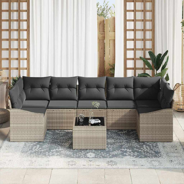 Poly Rattan Sofa Set Hellgrau mit Kissen