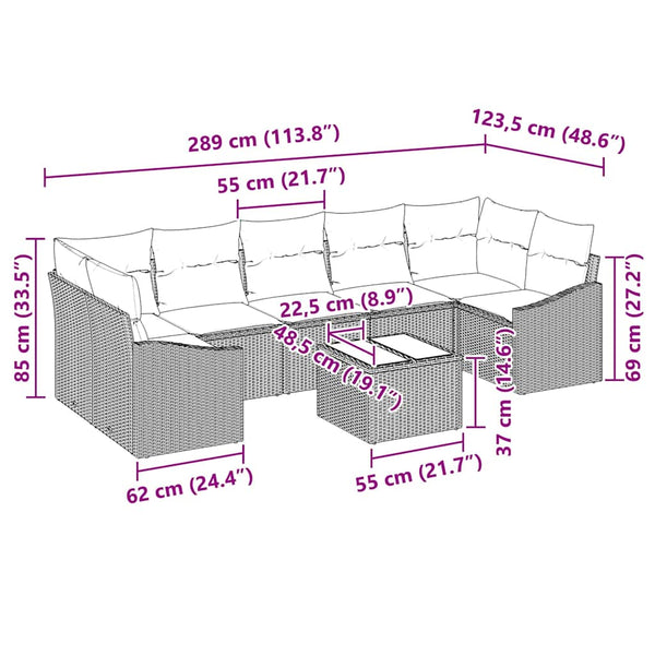 Poly Rattan Sofa Set Hellgrau mit Kissen