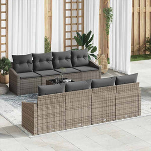 Poly Rattan Sofa Set Grau mit Kissen 9-teilig