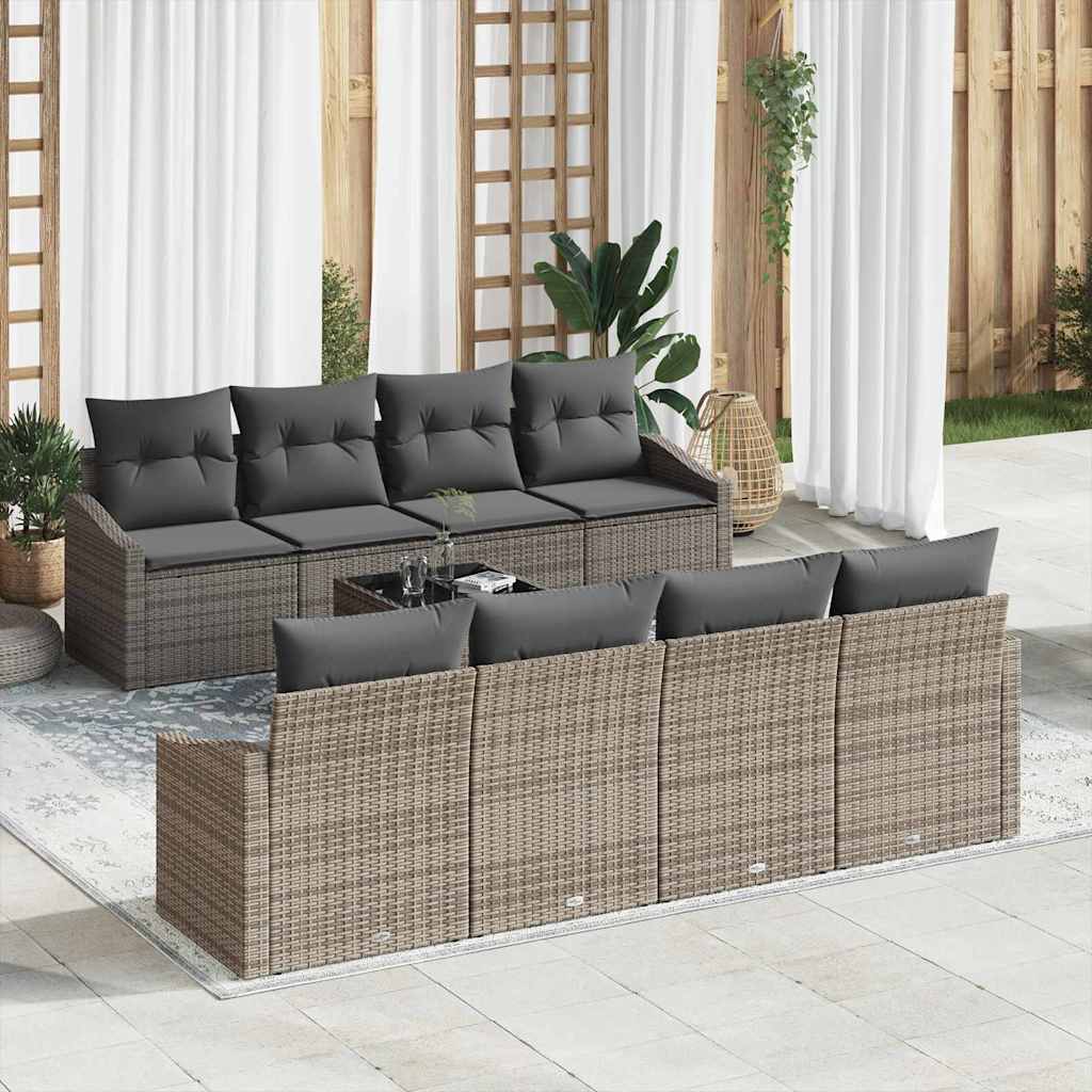 Poly Rattan Sofa Set Grau mit Kissen 9-teilig